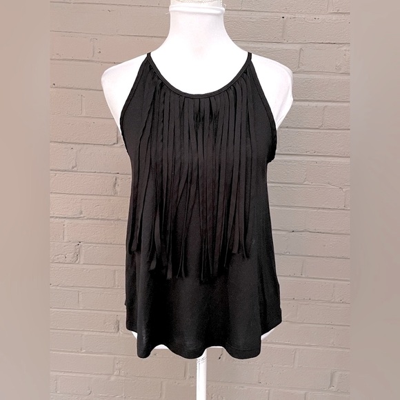 Ecote Tops - Ecote black sleeveless fringe top s